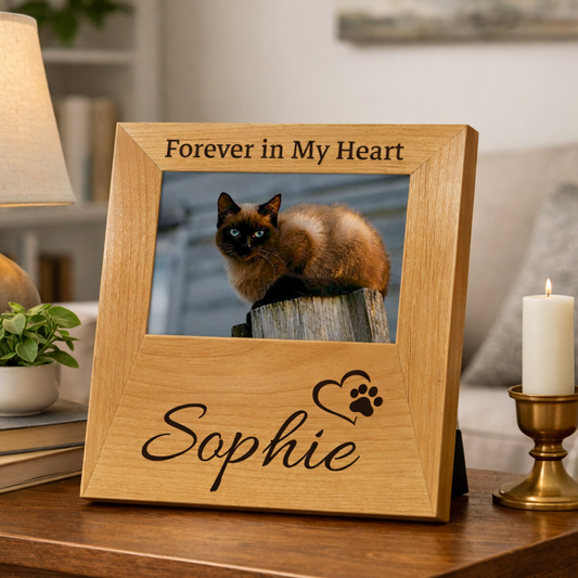 Forever in My Heart Personalized Pet Photo Memorial Frame – Cat