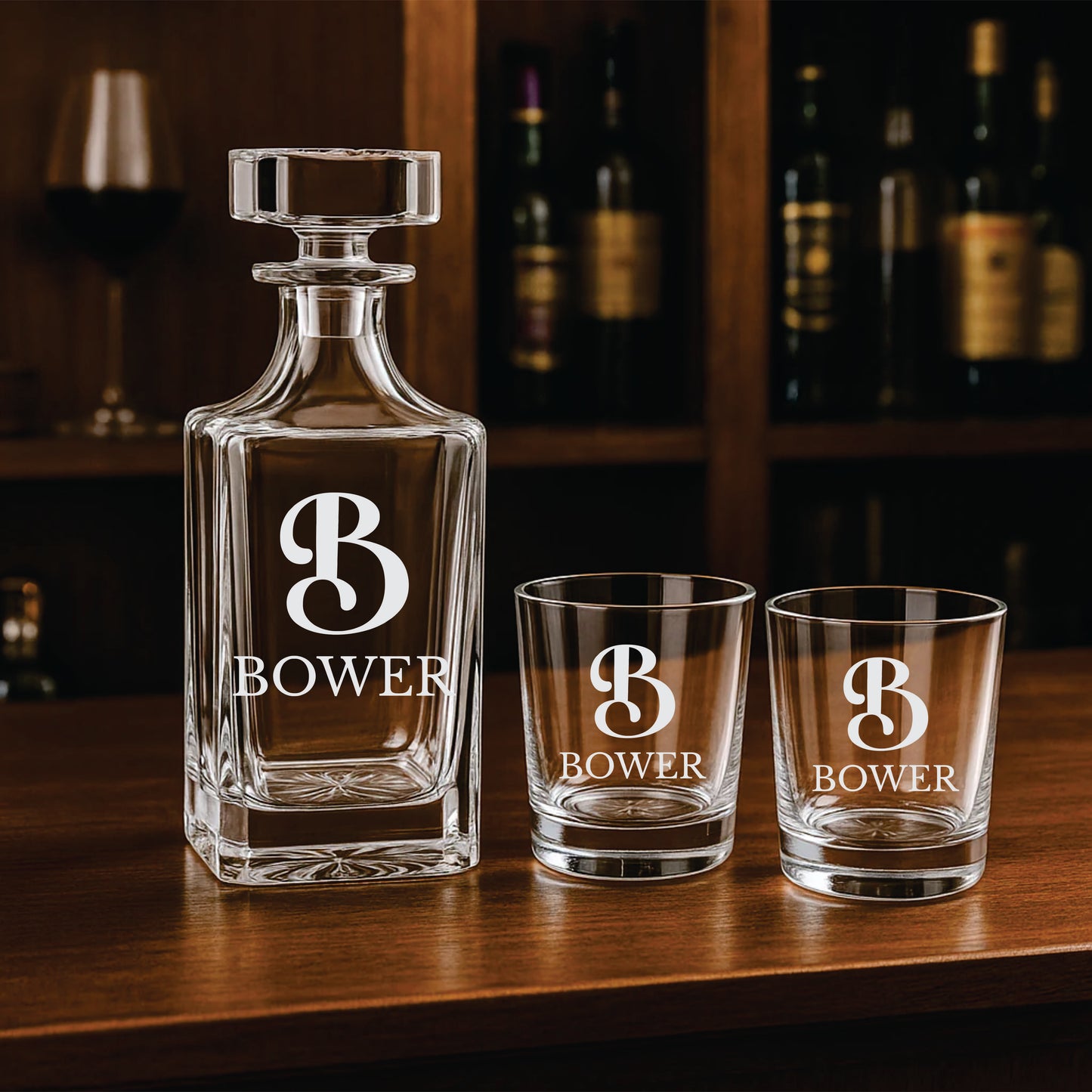 Custom Engraved Decanter Gift Set – 750ml with Optional Glasses & Display Box