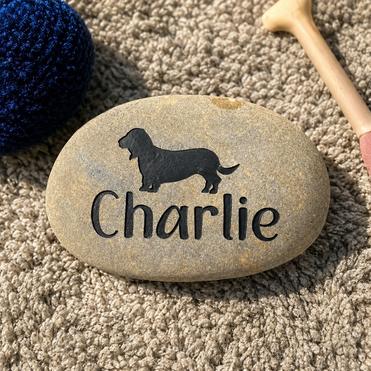 Personalized Dog Name Stone | Custom Engraved Garden Rock | Pet Memorial Stone | Outdoor Dog Decor