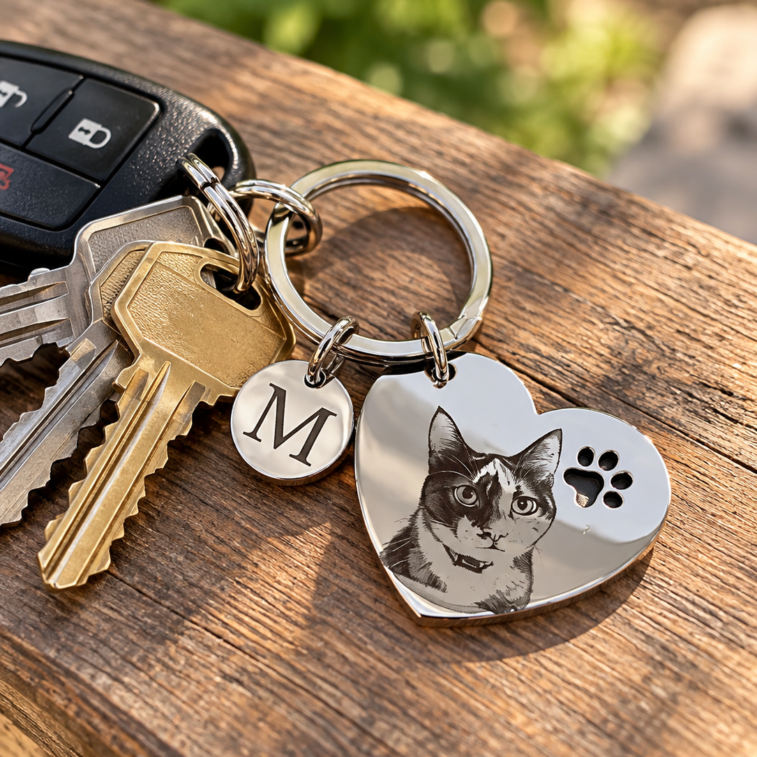 Personalized Pet Photo Keychain – Custom Engraved Pet Portrait Keepsake