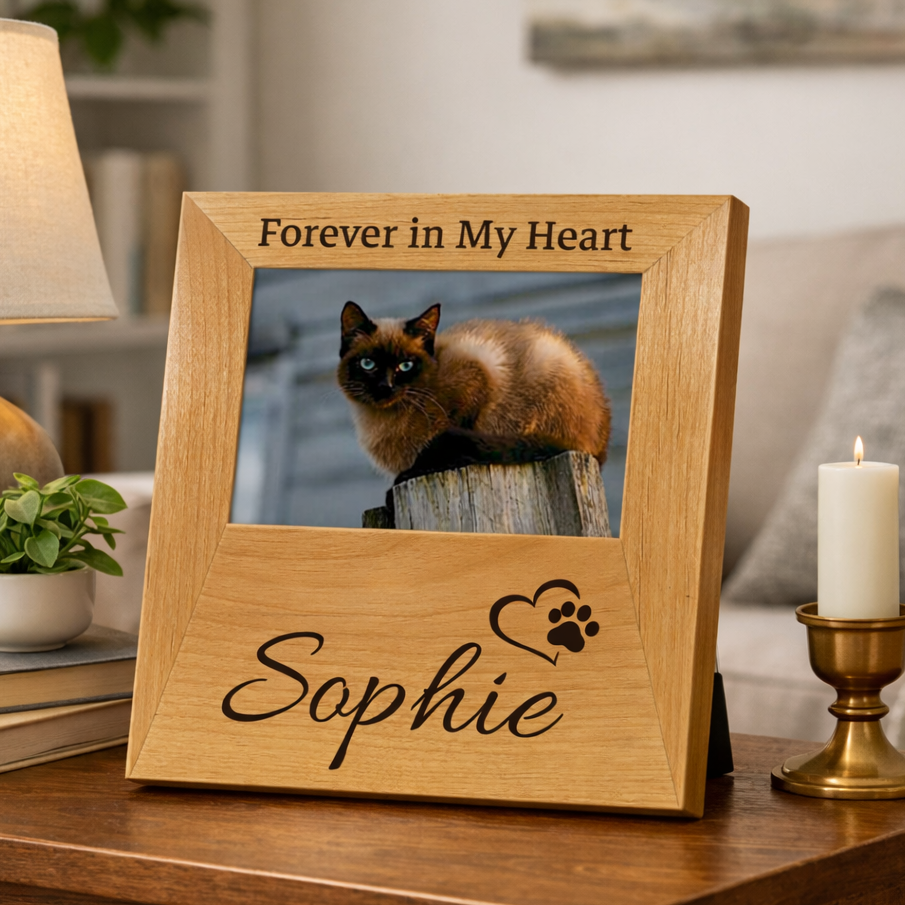 Forever in My Heart Personalized Pet Photo Memorial Frame – Cat