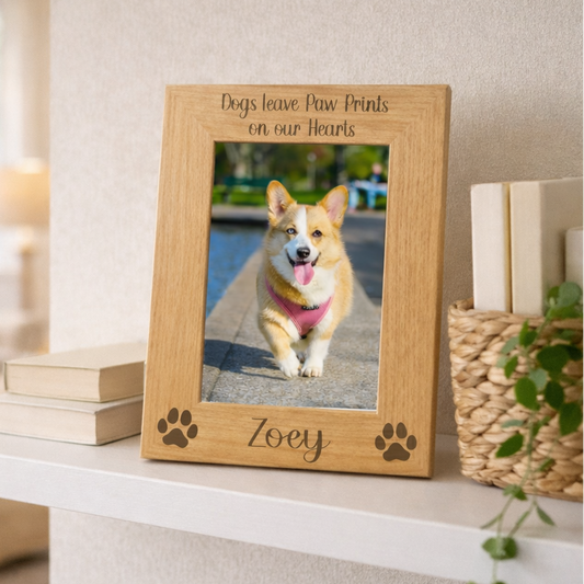 Personalized Dog Memorial Picture Frame – Engraved Alder Wood Pet Remembrance Gift (4x6, 5x7)