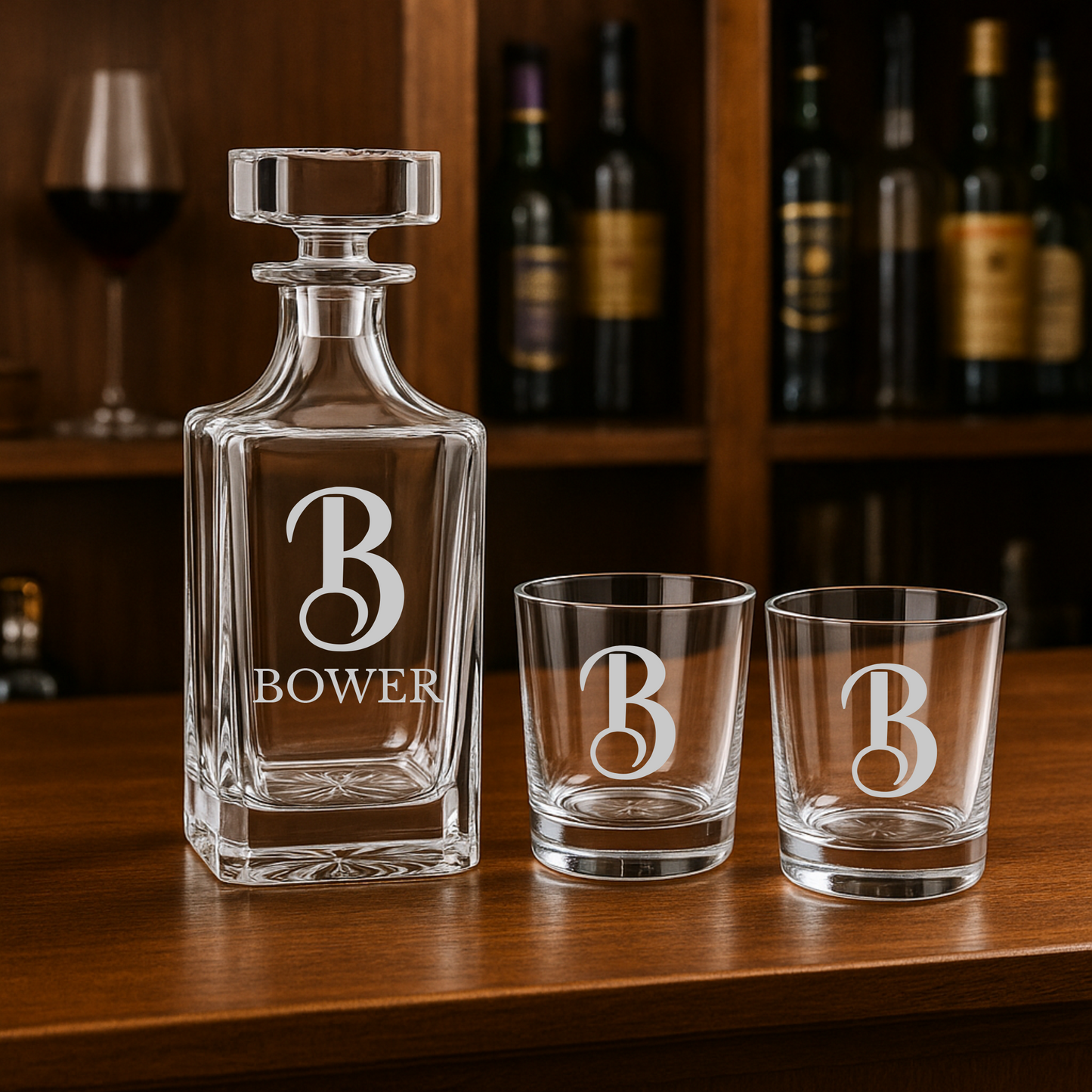 Custom Engraved Whiskey Decanter Set – Personalized Barware Gift for Him