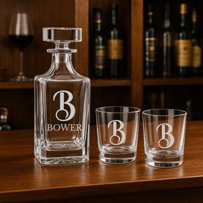 Custom Engraved Whiskey Decanter Set – Personalized Barware Gift for Him