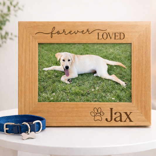 Personalized Dog Memorial Picture Frame – Engraved Alder Wood Pet Remembrance Gift (4x6, 5x7) Forever Loved