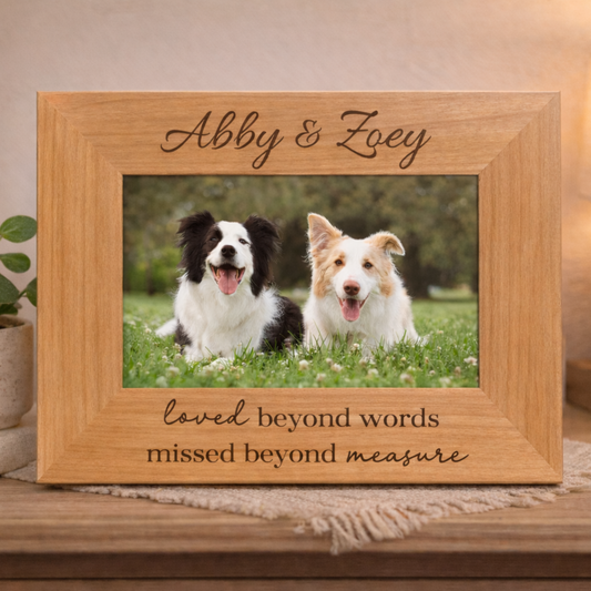Personalized Dog Memorial Picture Frame – Engraved Alder Wood Pet Remembrance Gift (4x6, 5x7) Loved Beyond