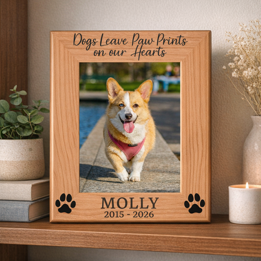 Personalized Dog Memorial Picture Frame – Engraved Alder Wood Pet Remembrance Gift (4x6, 5x7)